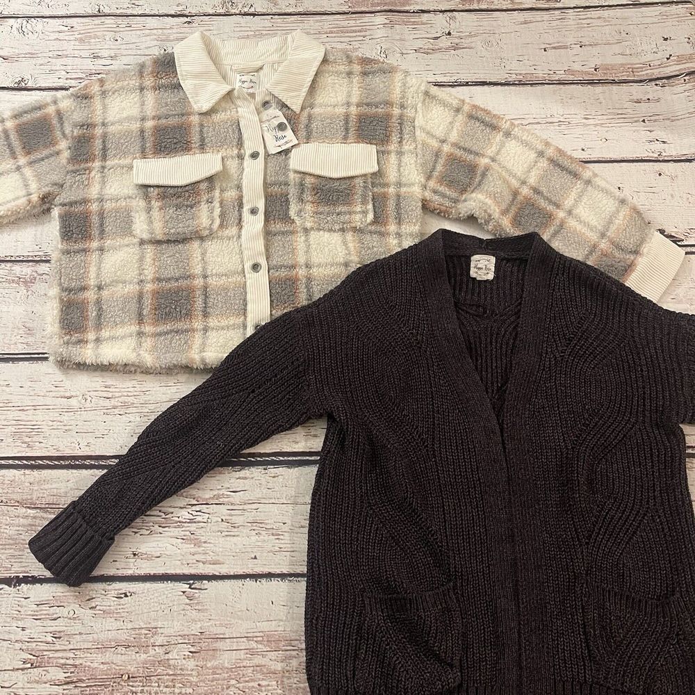 Hippie Rose Fleece Sherpa Jacket Sweater Cardigan Lot of 2 Size Medium Large